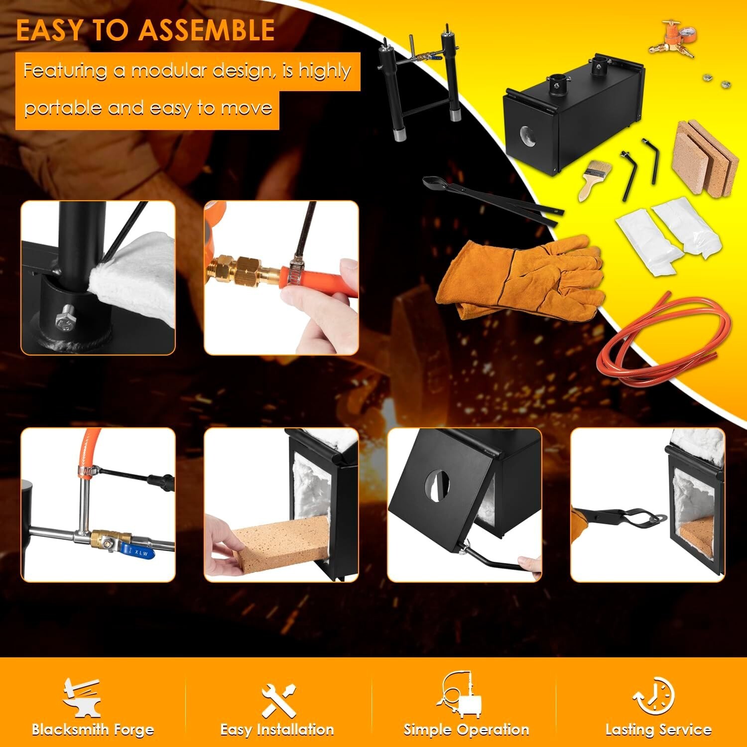 Gas Propane Forge Furnace with Dual Burners 2-Door Blacksmith Knife Tool Farrier