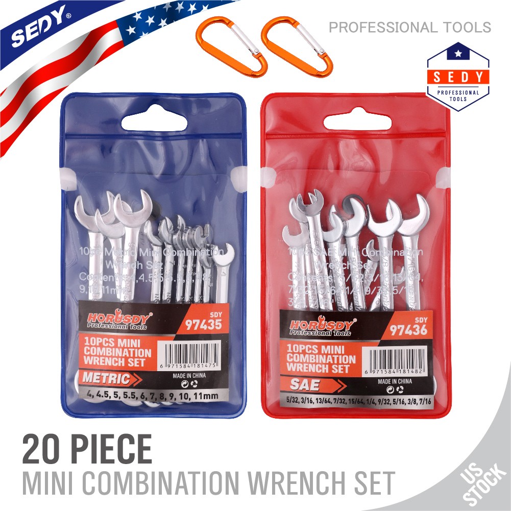 22 pc Mini Wrench Set Metric SAE Ignition Spanner Open End and Box End Standard