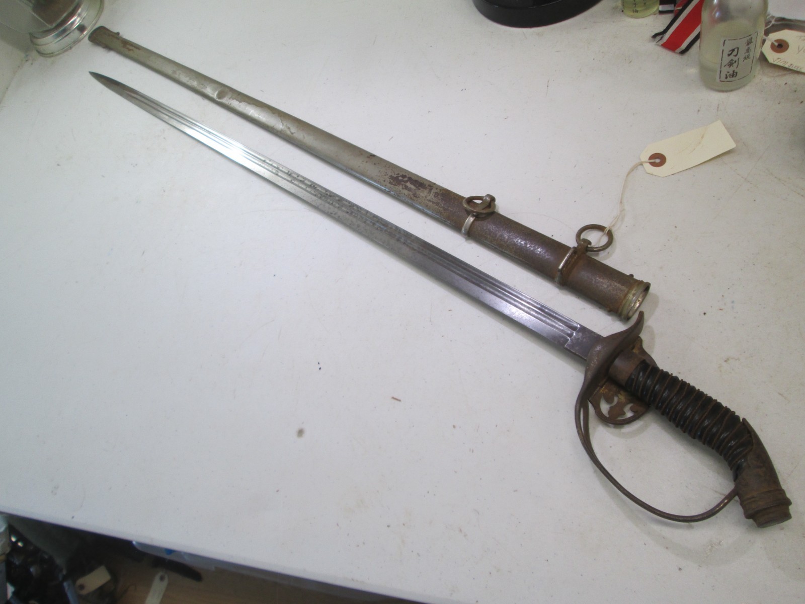 WWI GERMAN PRUSSIAN OFFICERS SWORD & SCABBARD FOLDING GUARD MAKER EICKHORN #Y54