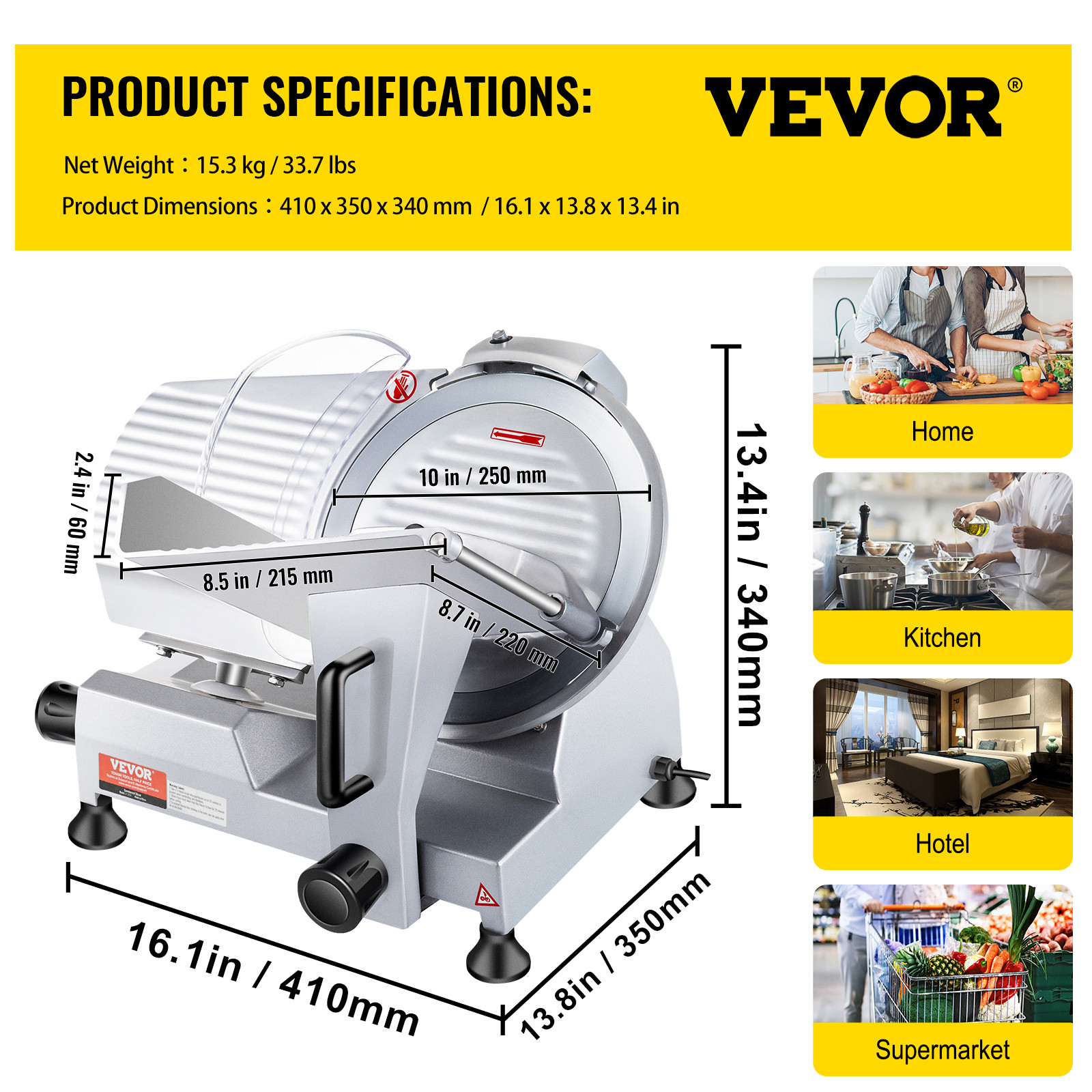 VEVOR Commercial Electric Meat Slicer Deli Food Cutter 10" Blade 240W 350-400RPM