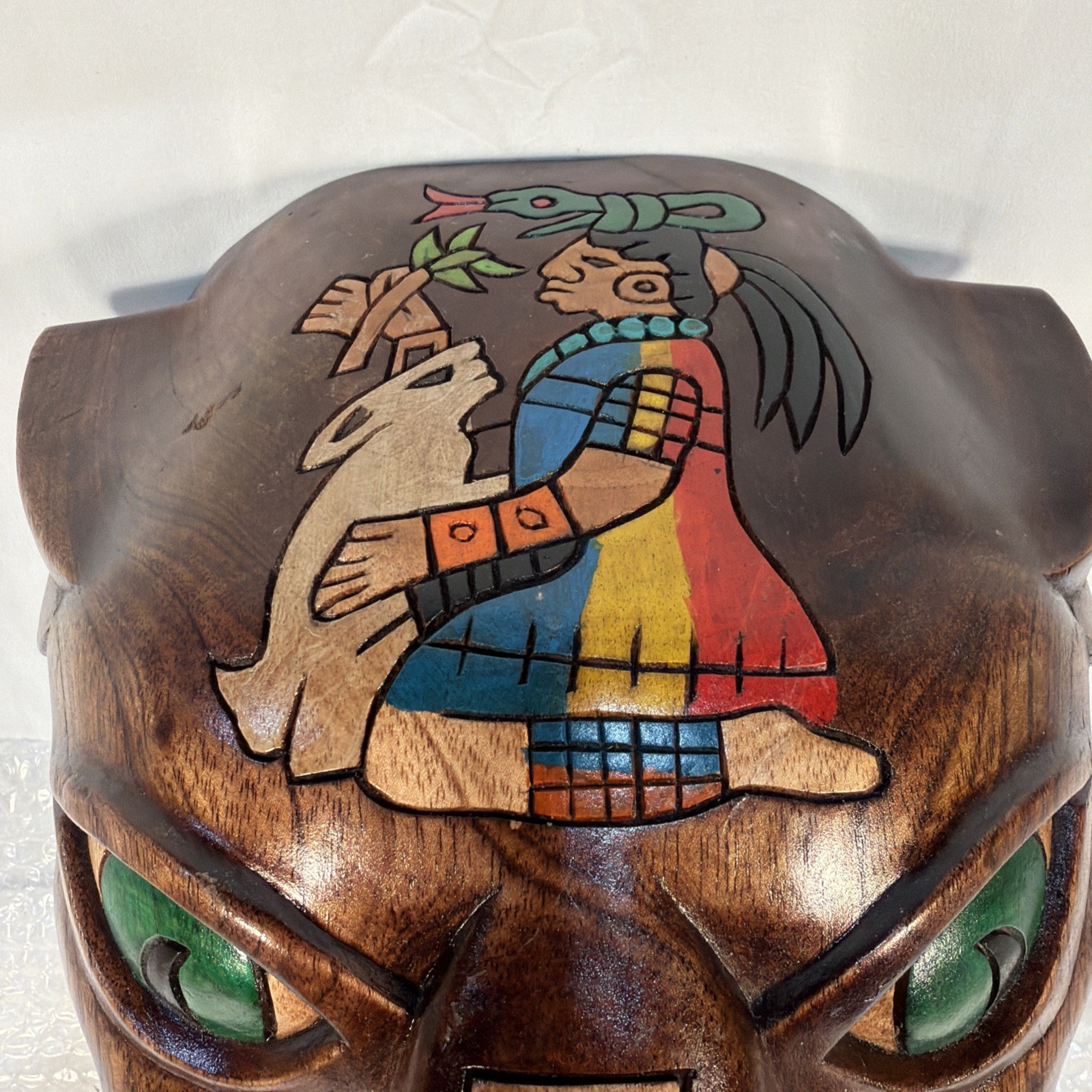 Vintage MCM Mayan Handcarved Wood Jaguar Panther Head Folk Art Rare