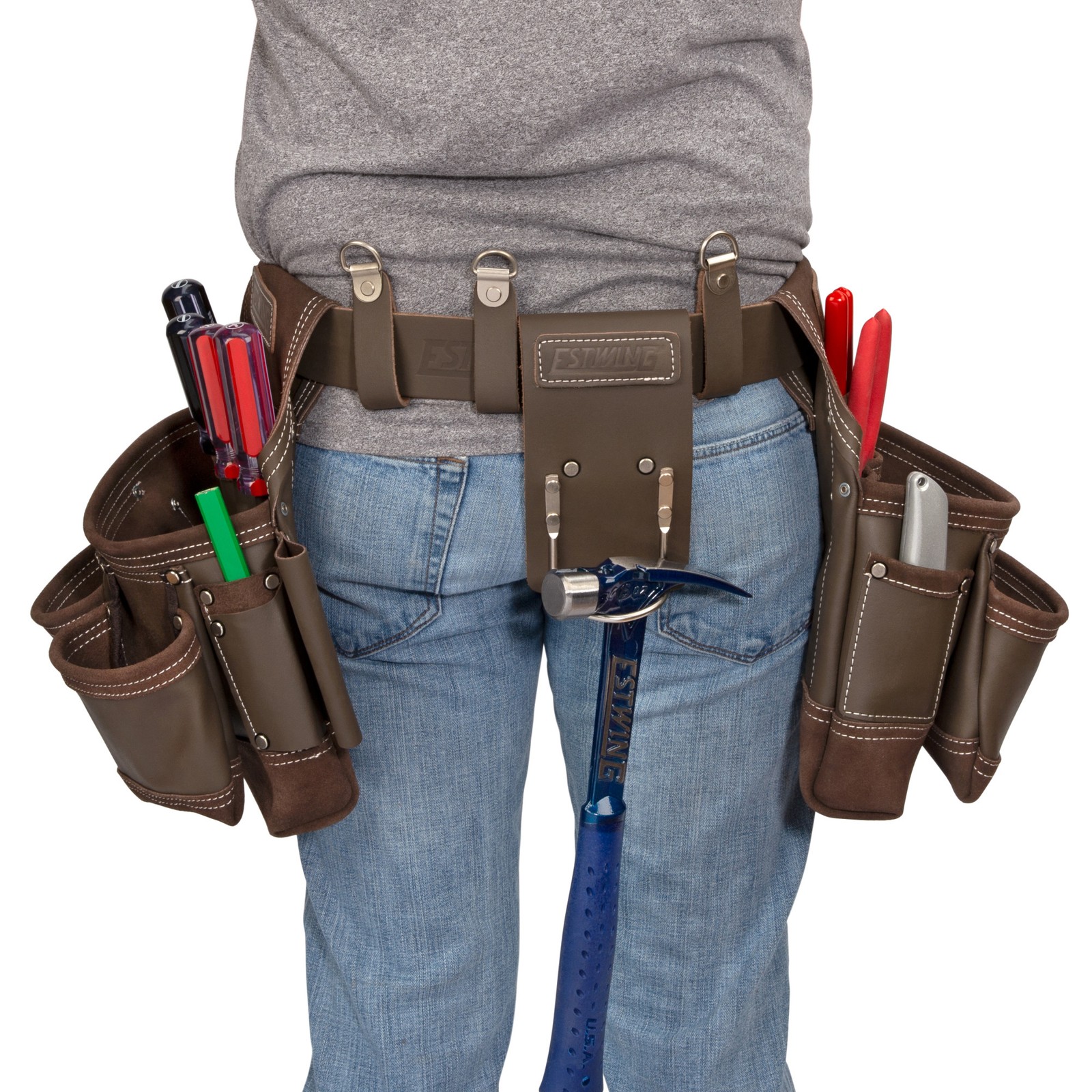 Estwing 14 Pocket Leather Framer's Tool Belt Pouch Apron Set 94746
