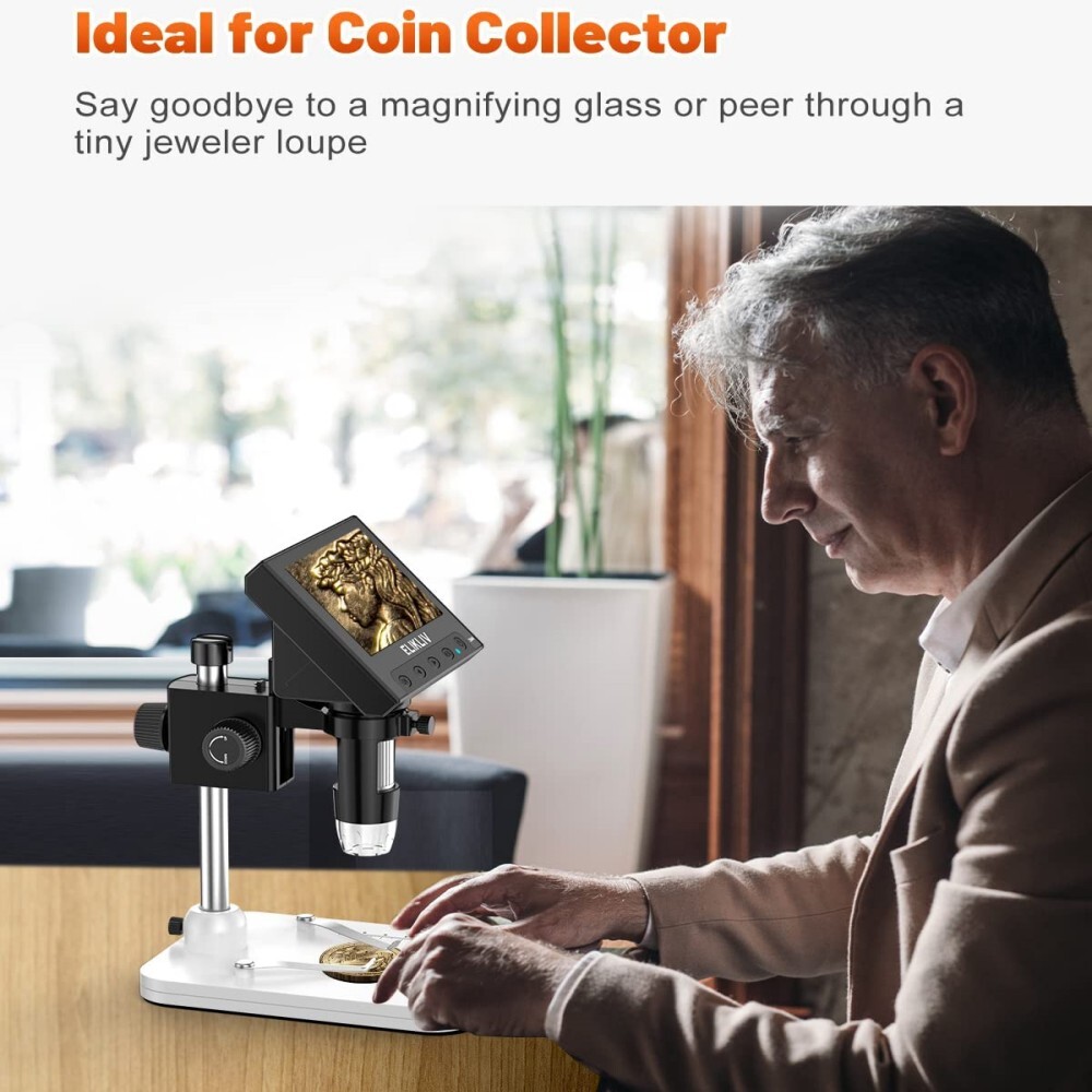 Elikliv 4.3" Coin Microscope Digital 1000x USB Soldering Microscope for Adults