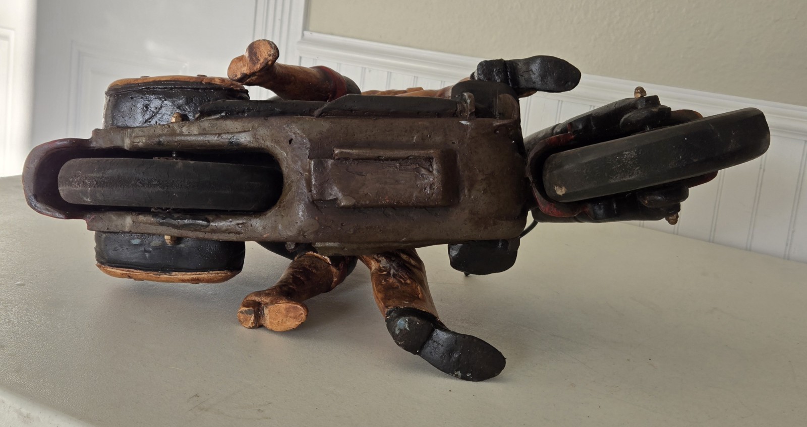 LARGE Wooden Sailor & Date Couple Riding Harley Davidson Motorcycle Sculpture