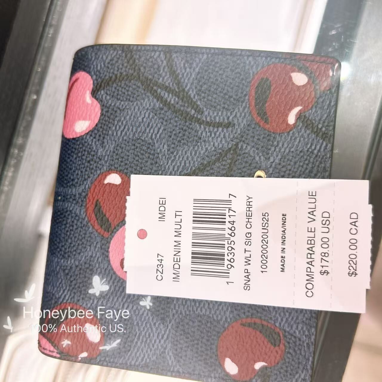 NWT Coach Snap Wallet In Signature Canvas With Cherry Print 🍒 CZ347/CZ618