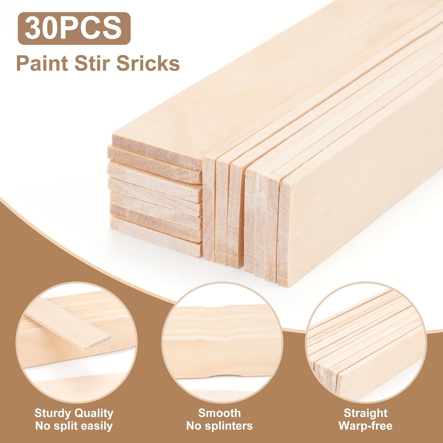 30 Pieces Paint Stir Sticks, 12 Inch Long Wooden Paint Stirrers for Mixing Paint