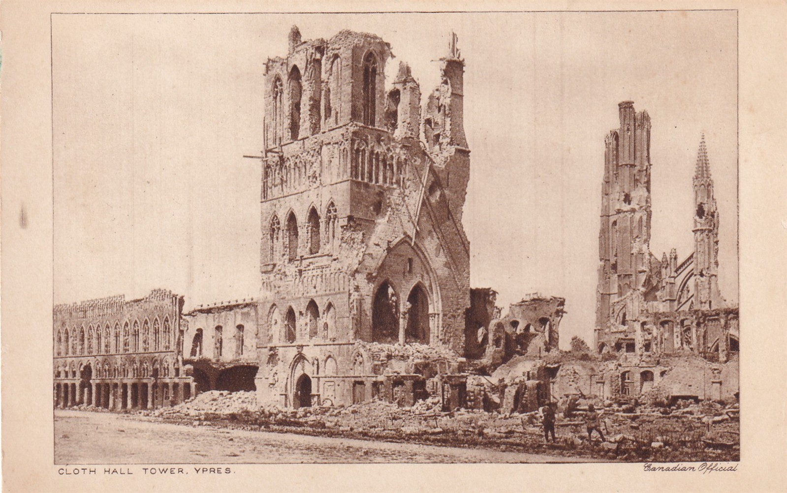 Original British WWI Photo Postcard SHELLED RUINS CLOTH HALL YPRES BELGIUM 276