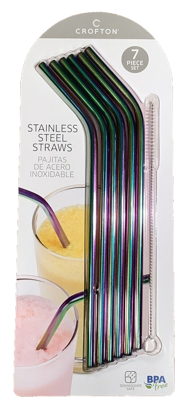 Crofton 7 Piece Stainless Steel Straw Set- 6 Straws & 1 Cleaning Brush- Ombre🥤