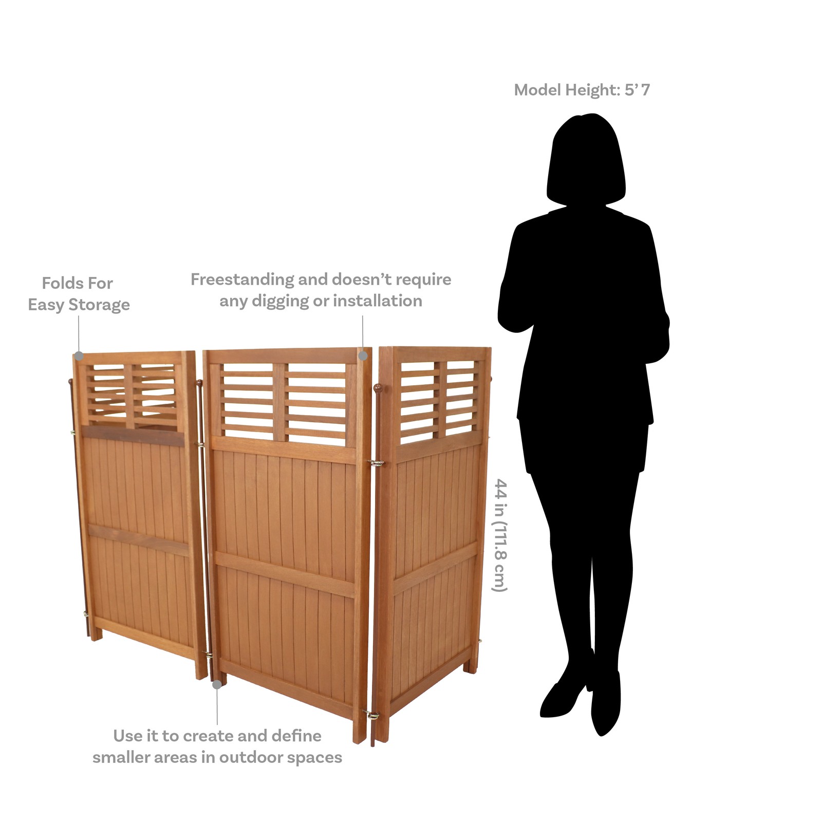 Meranti Wood/Teak Oil Finish Folding Privacy Screen - 44 in by Sunnydaze