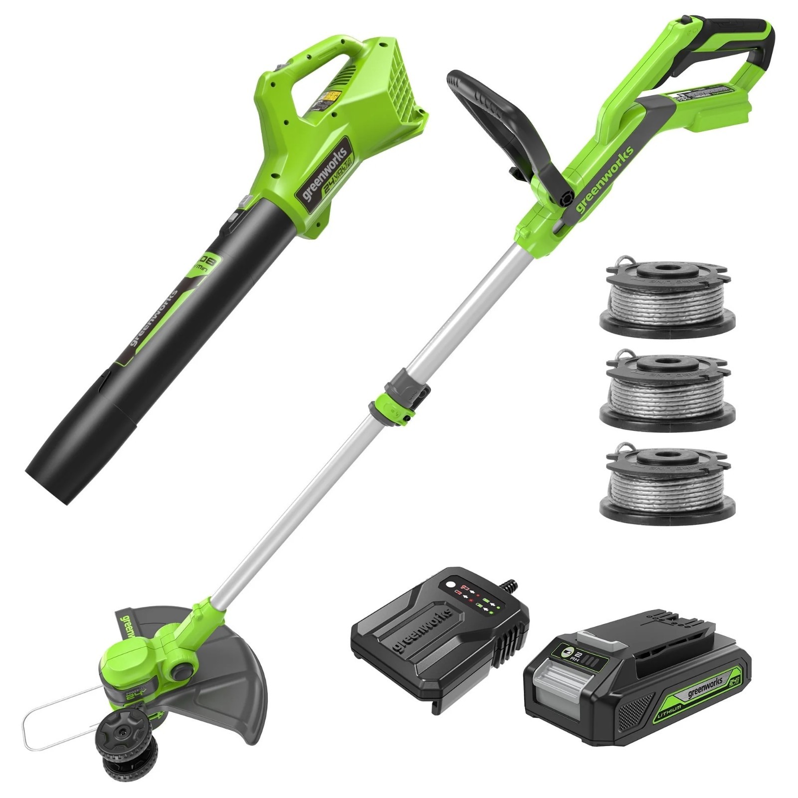 Greenworks 24V 12" Cordless String Trimmer/Edger(2-in-1) and Blower Combo Kit