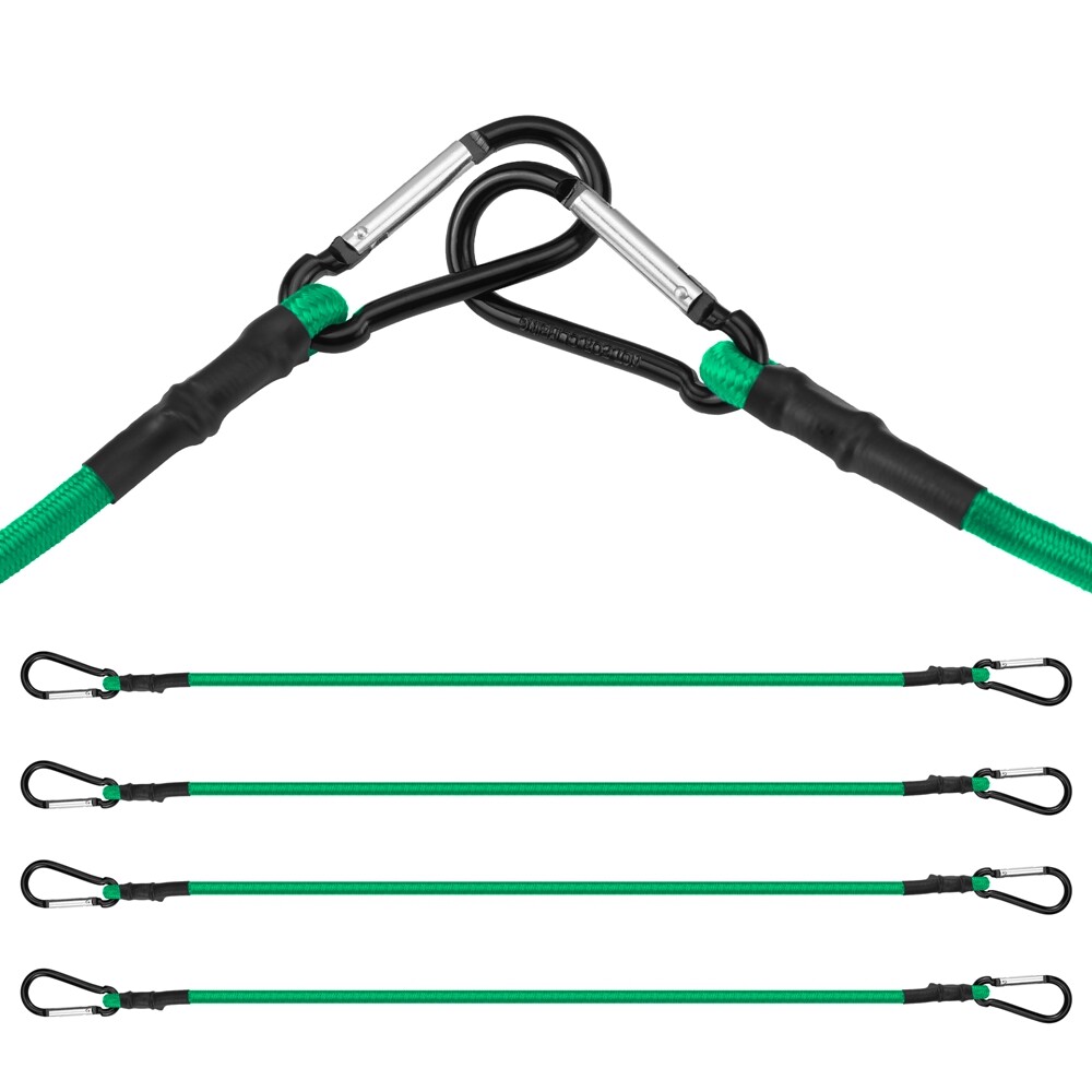 WORKPRO 24 Inch Bungee Cords with Hooks, 4 Pack Superior Rubber Heavy Duty Green