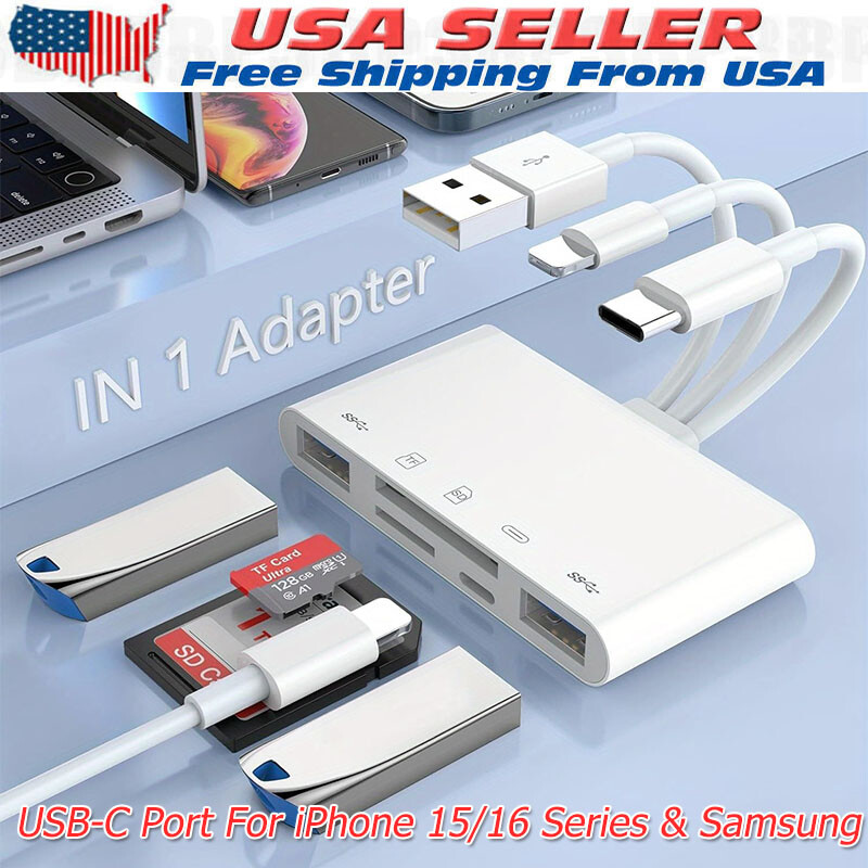 5 in 1 TypeC Fast USB3.0 OTG Adapter SD TF Card Reader For iPhone/Samsung/Camera