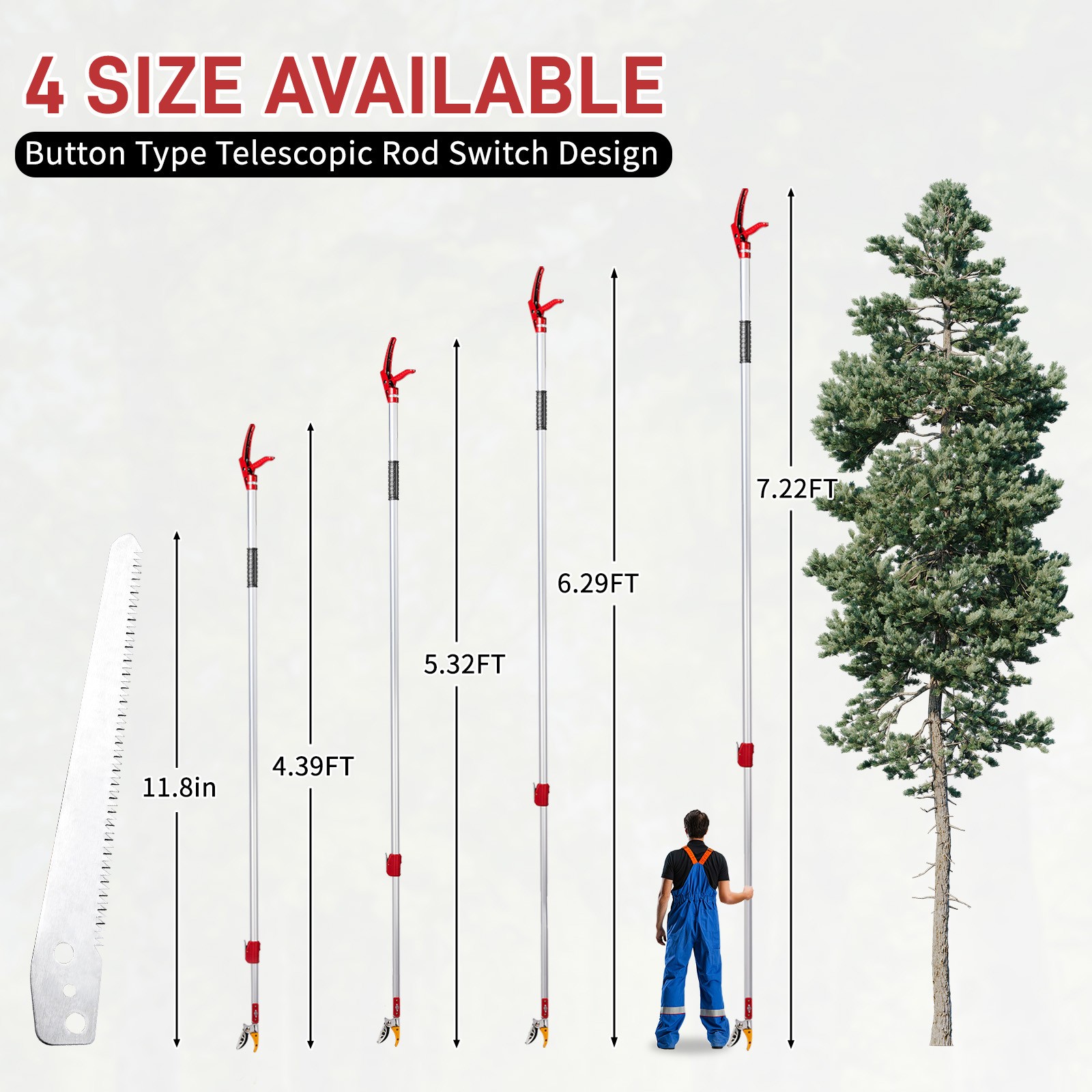 4.27-7.55 FT Cut & Hold Telescopic Pole Pruner, Fruit Picker Tree Branch Cutter