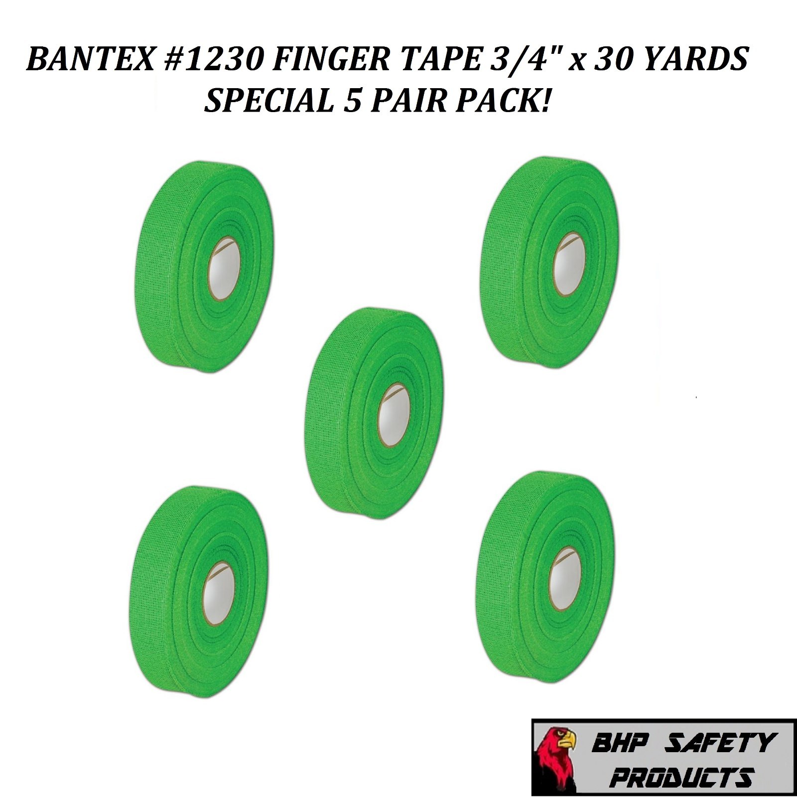 BANTEX COHESIVE GAUZE SAFETY FINGER TAPE GREEN 3/4" X 30 Yd. #1230 (5 ROLL PACK)
