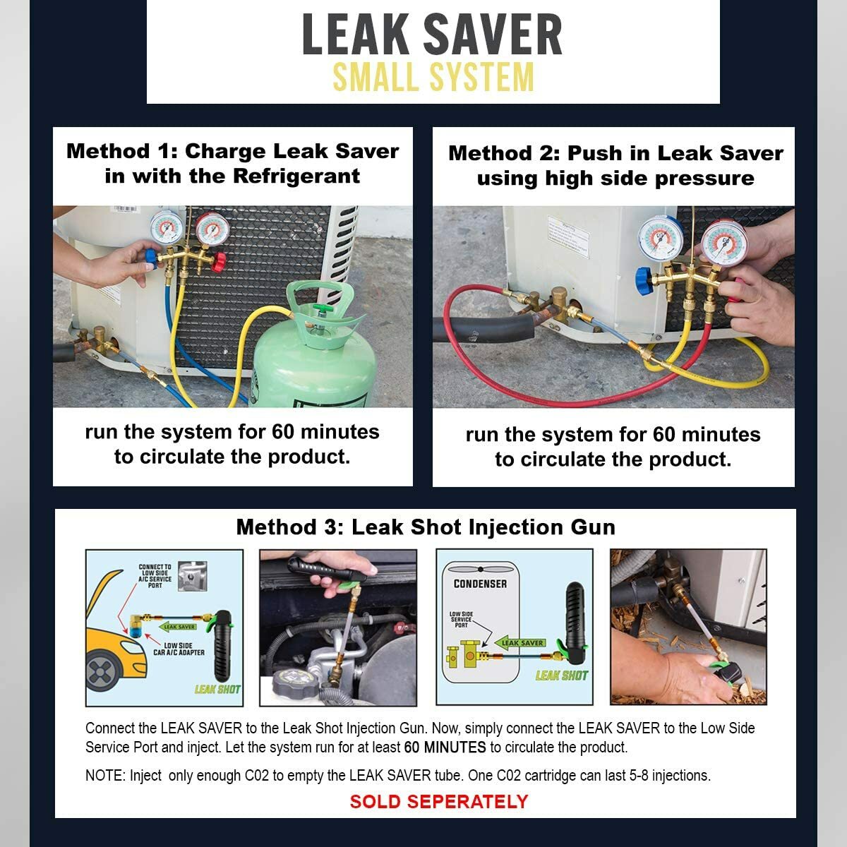 Leak Saver Direct Inject Refrigerant Leak Sealer Small System up to 1 Ton 3 Pack