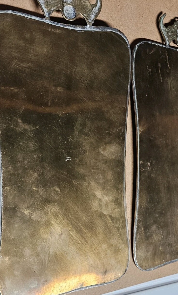 Lot Of 2 Chinese Brass Wall Hanging Reliefs Winged Bat 8x16.5"