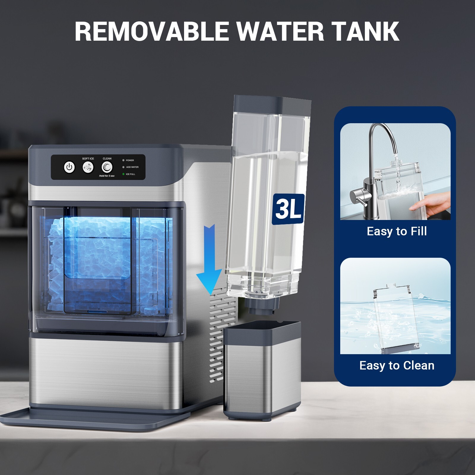 44Lbs/24H Countertop Nugget Ice Maker Chewable Ice Maker Machine w/ 0.8 Gal Tank