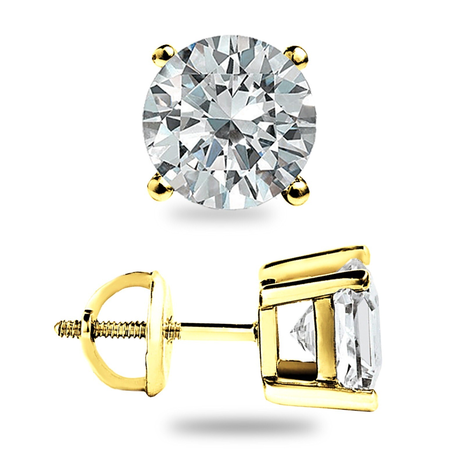 ​4 Ct Moissanite Studs 14K Yellow Gold 8mm Round VVS1/D GRA Certified Gift Ready