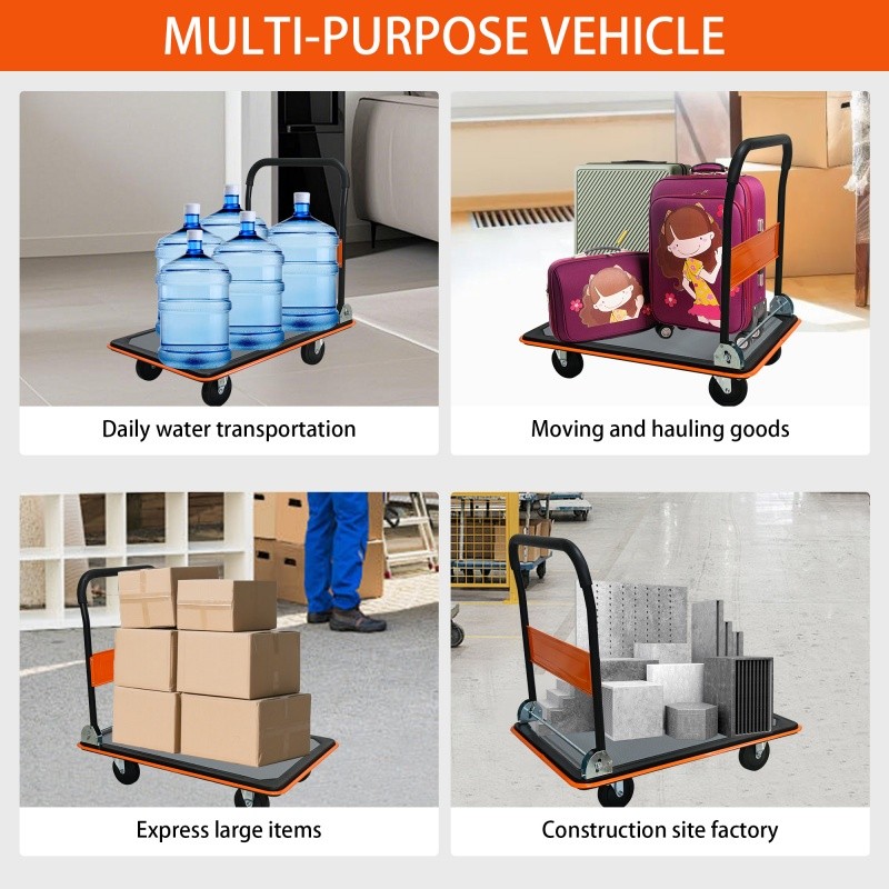 660lbs Flatbed Cart, Orange Foldable Cart Dolly 35.4"X23.6" Platform Hand Truck