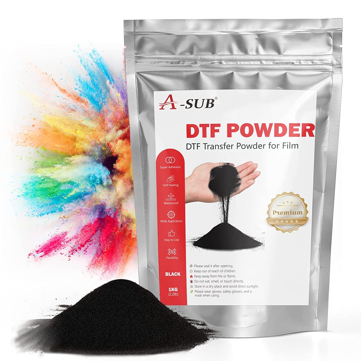 A-SUB Black DTF Powder for Sublimation Adhesive Powder Hot Melt for DTF Transfer