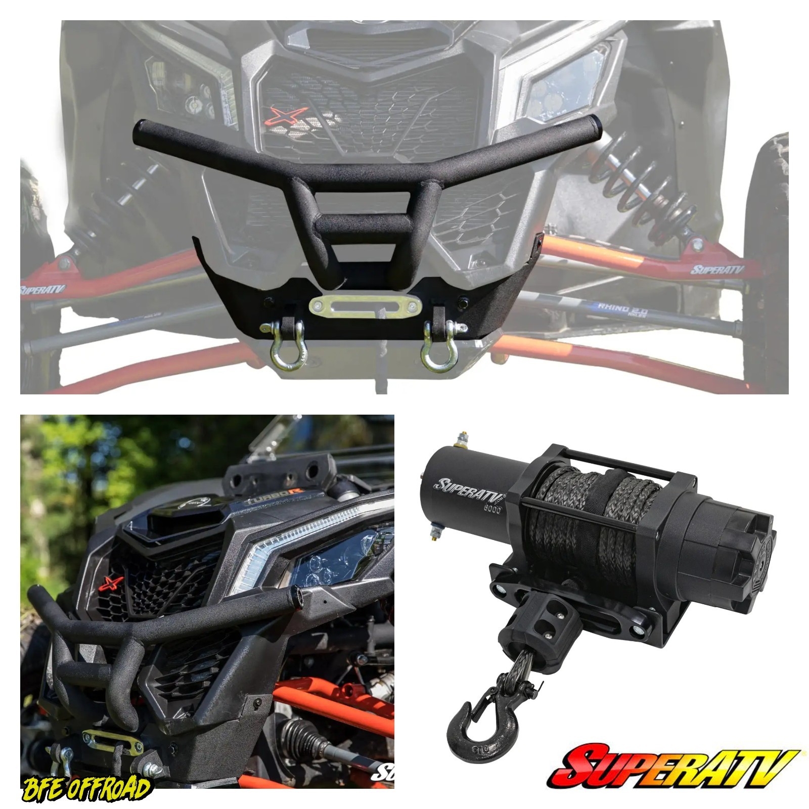 SuperATV Heavy Duty Front Winch Bumper W 6000 LBS Winch Can-Am Maverick X3 2017+