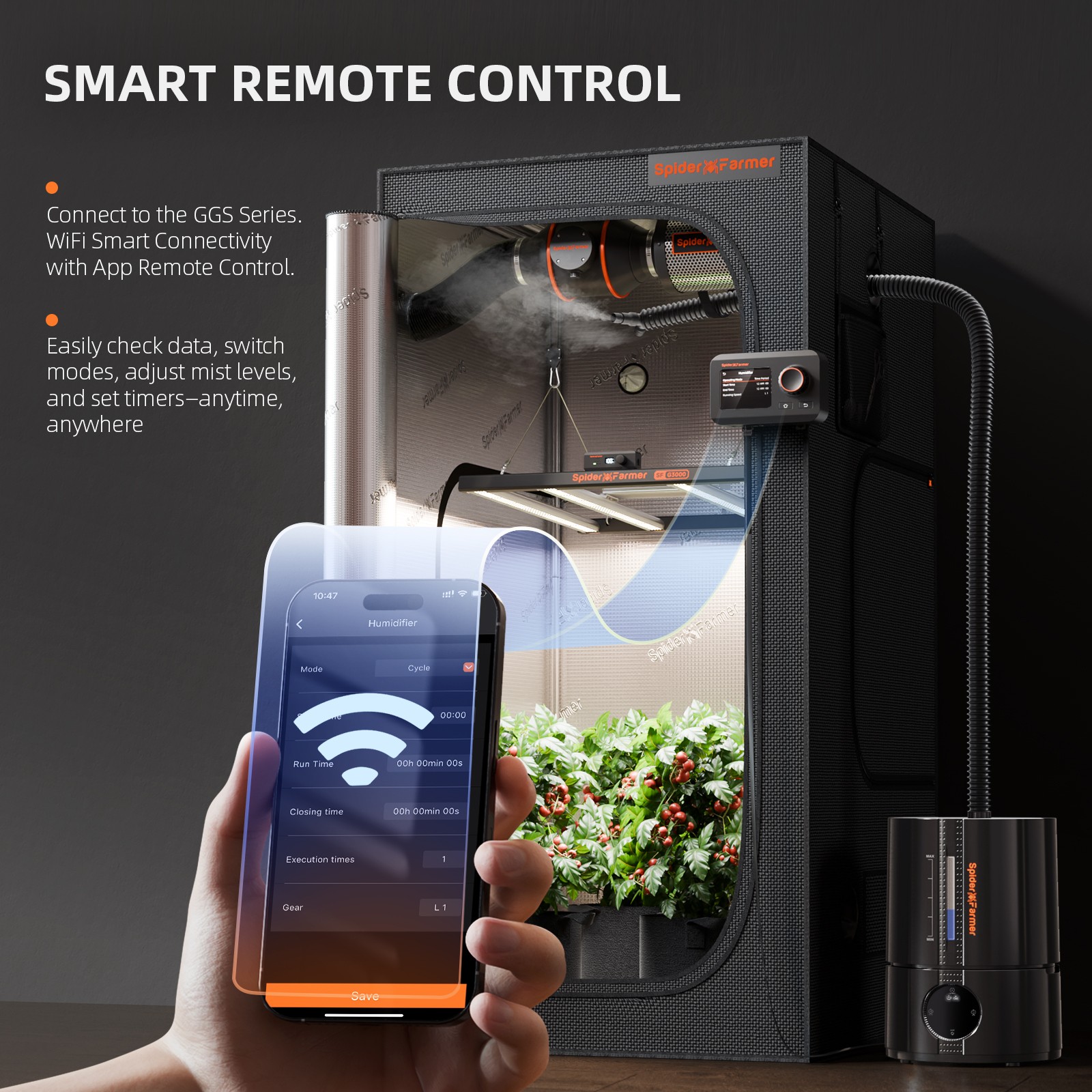 Spider Farmer 5L Air Humidifier Ultrasonic Cool Mist Humidifier with RJ12 Cable