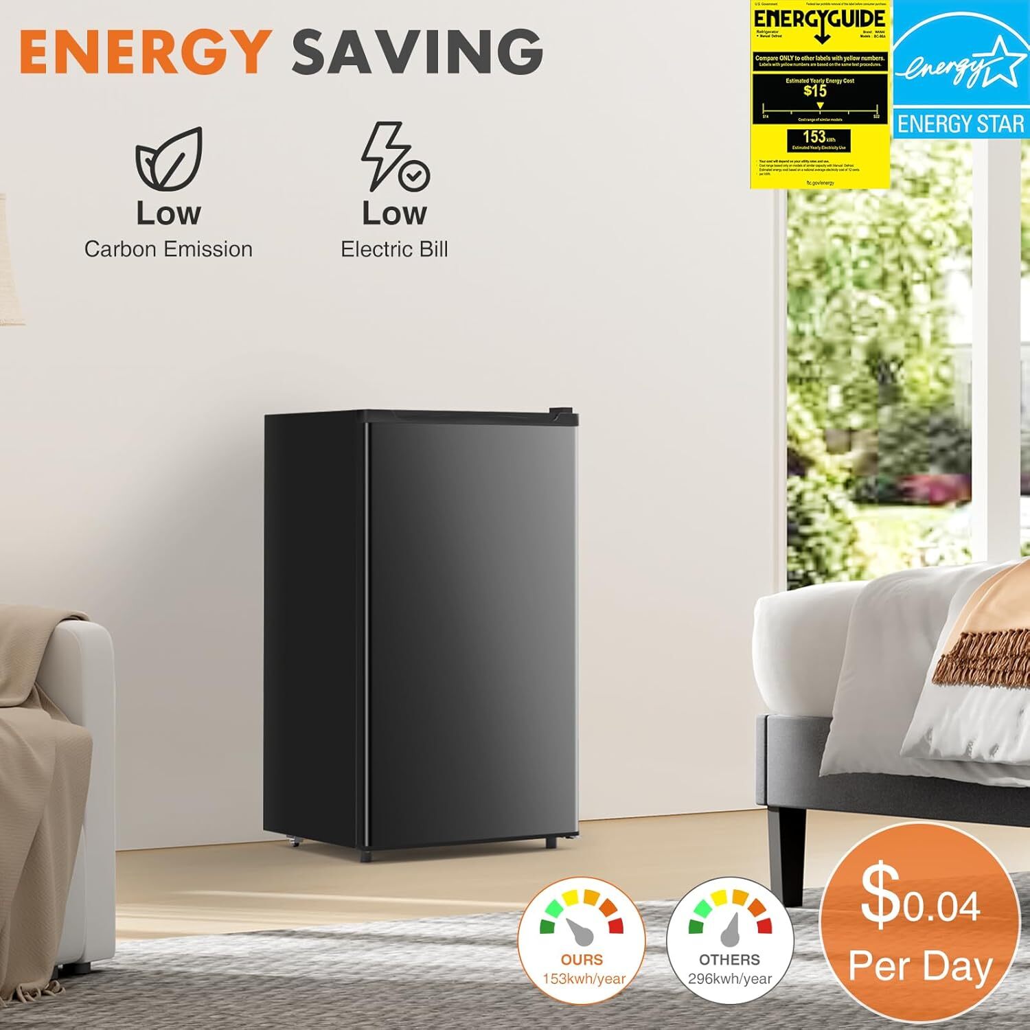 Home Mini Fridge with Freezer Small Refrigerator Door Energy-efficient Low Noise