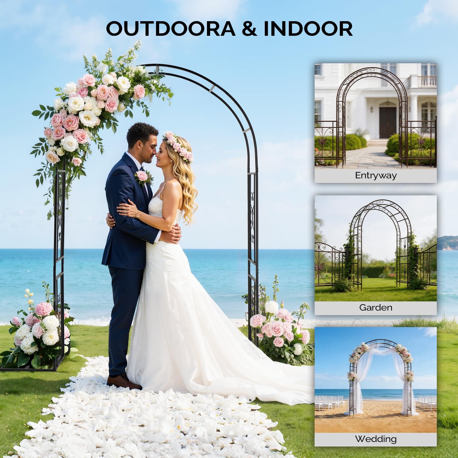 Metal Garden Arch Trellis for Climbing Plants Outdoor Wedding Patio Decor Black