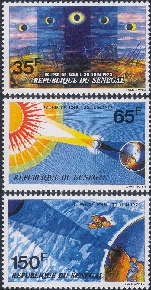 Senegal 1973 Solar Eclipse/Astronomy/Sun/Space/Satellite/Maps 3v set (b3066a)
