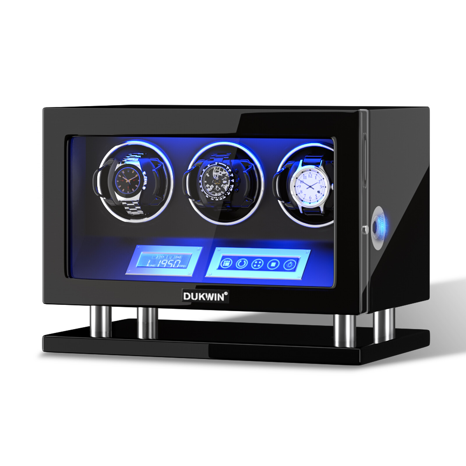 New Automatic 3 Watch Winder Fingerprint Unlock Display Watch Box LED LCD Touch