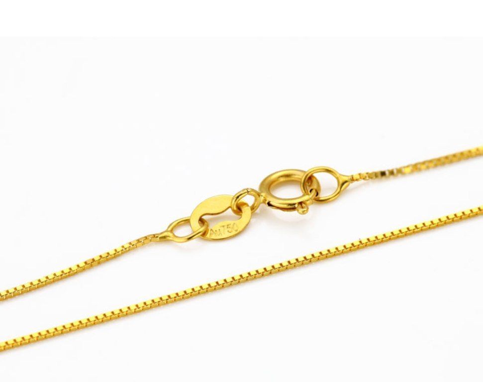 17.7inch New Pure 18K Yellow Gold Necklace Woman's 0.8mmW Fashion Link Chain