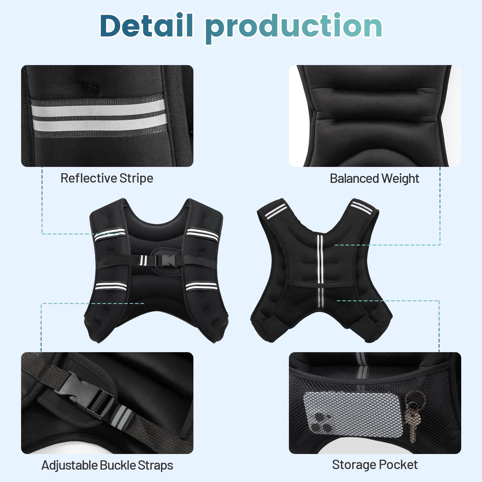 Weighted Vest, 8lb/12lb/16lb/20lb/25lb/30lb Weight Vest with Two Adjustment S...