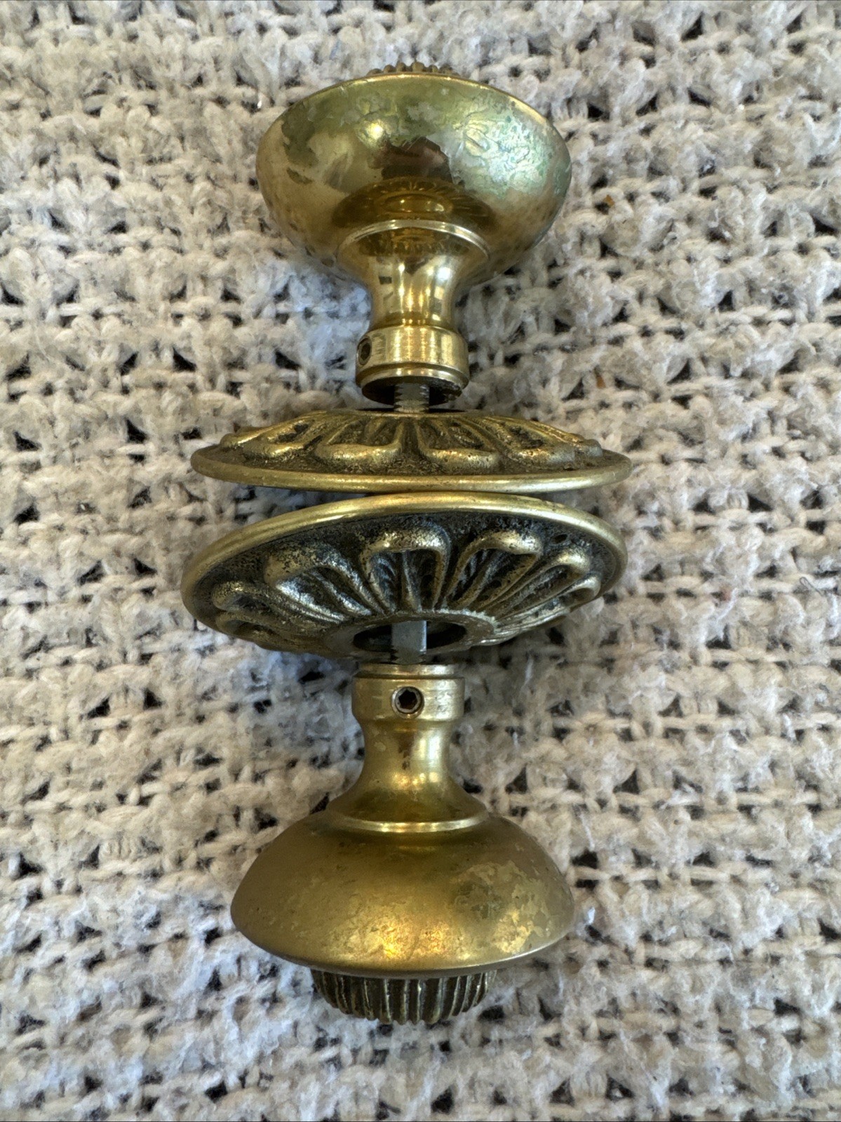 Lot 3psc VNT Ornate Solid Brass Door Knob, Portugal, Mid-Century, Floral Rosette