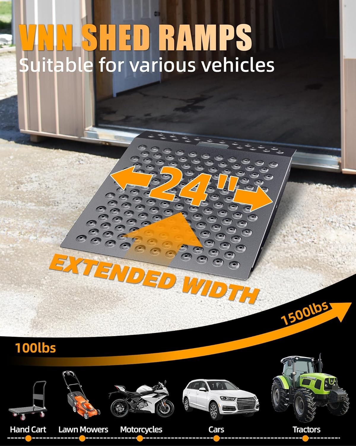 Black Shed Ramp for Riding Mower Anti-Slip Punch Plate Ramp for ATV Motorcycles