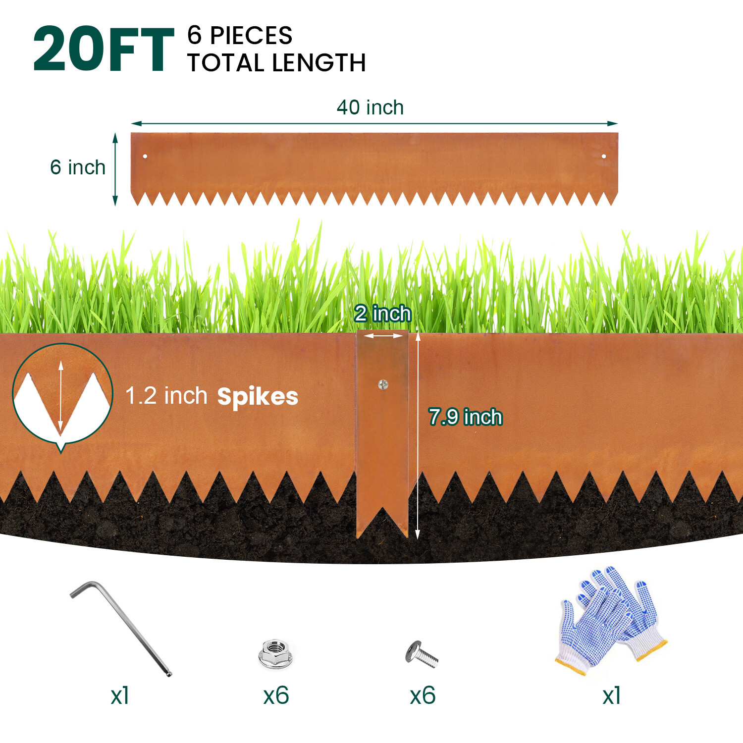 6"H x 40"L x 12 packs Corten Steel Landscape Edging Metal Garden Edging for Yard