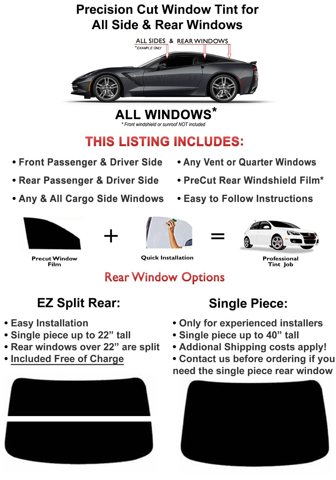Nano Carbon Window Film Any Tint Shade PreCut All Sides & Rears for Honda Glass