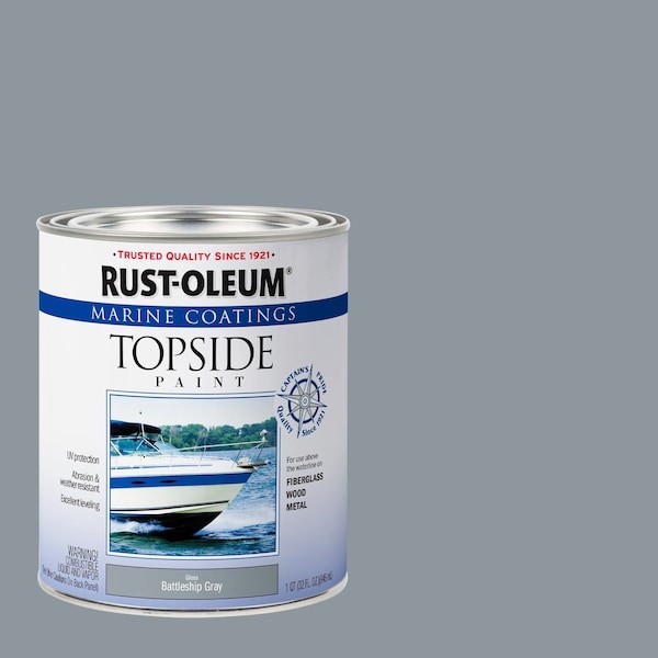 Rust-Oleum 207005 Marine Coatings Topside Paint, Gloss, Battleship Gray, 1 Quart