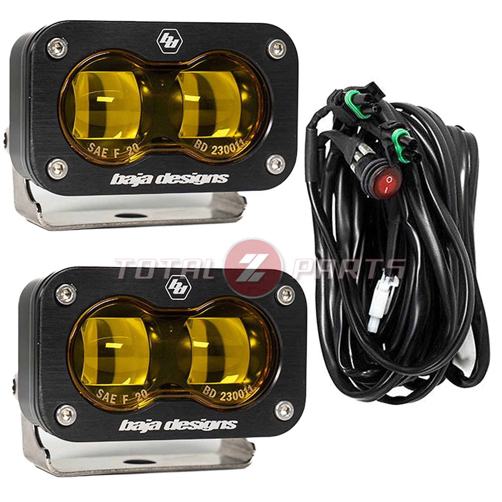 Baja Designs® S2 SAE J583 Amber Road Legal LED Lights Pair & Wiring Harness