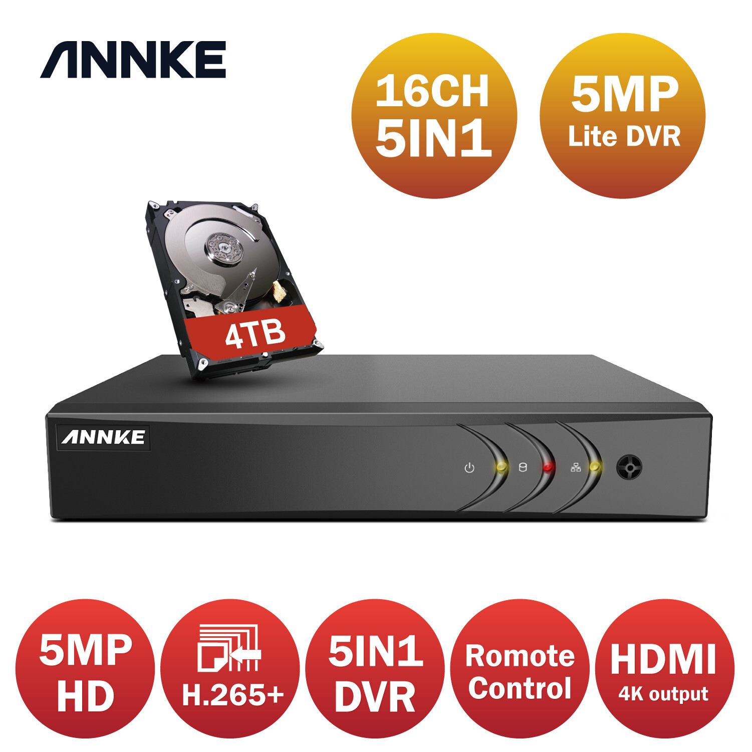 ANNKE 8CH 16CH H.265+ 5MP Lite DVR Recorder for CCTV Home Security Camera System