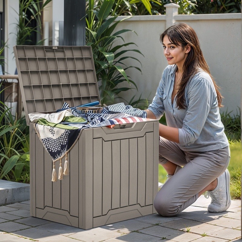 Waterproof Resin Outdoor Storage Box Lockable Easy Assembly Organizer Deck Box