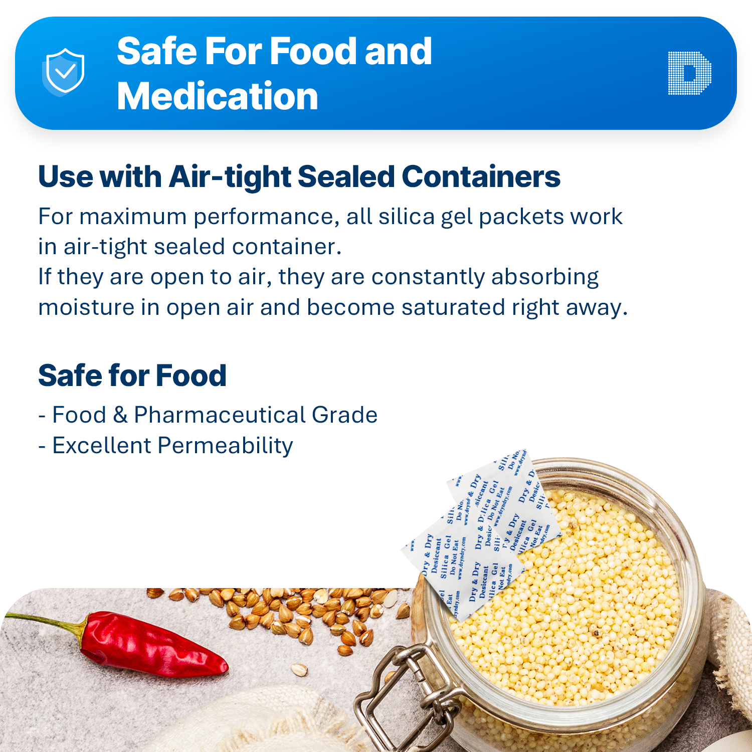 1 Gram x 5,000 EA High Quality Silica Gel Packets - Reusable(FDA Compliant)