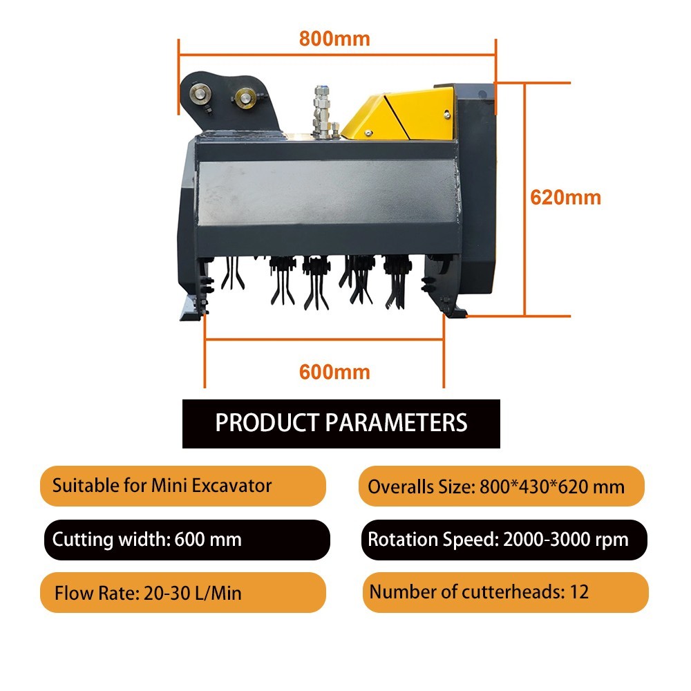 Mini Excavator Flail Mower Attachment with Two Hydraulic Hoses Free Shipping