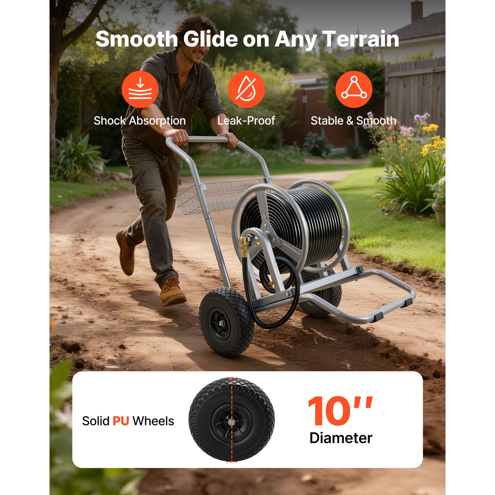 Uimoso Water Hose Reel Cart for 200/300 ft Garden Hose