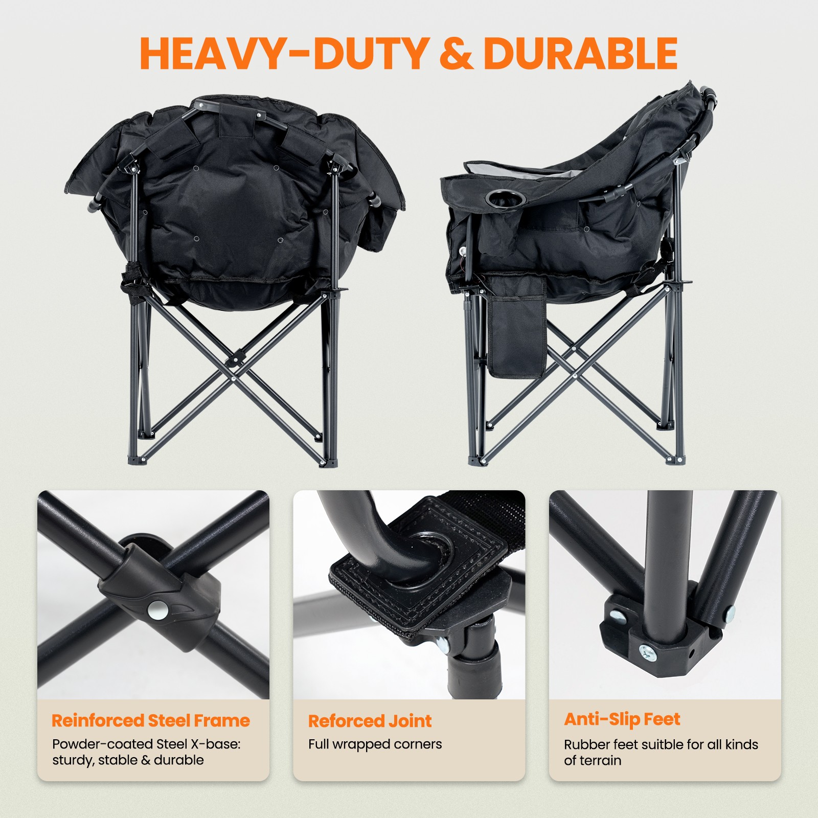 NAIZEA Heated Camping Chair Padded Patio Lounge Chairs 3 Heat Levels 20" W Seat