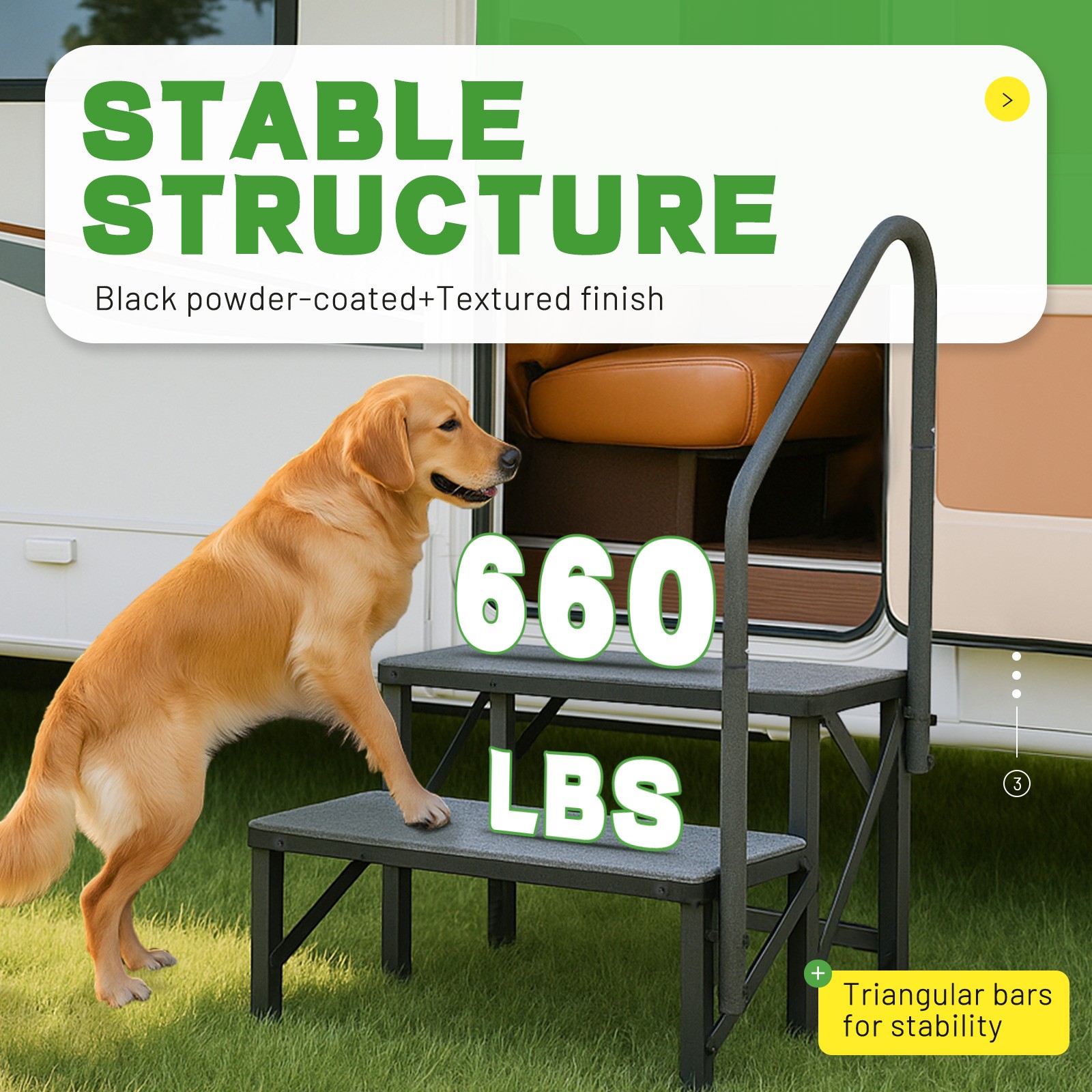 2 Steps Ladder RV Step w/Handrail For Trailer Travel Camper Mobile Home Stairs