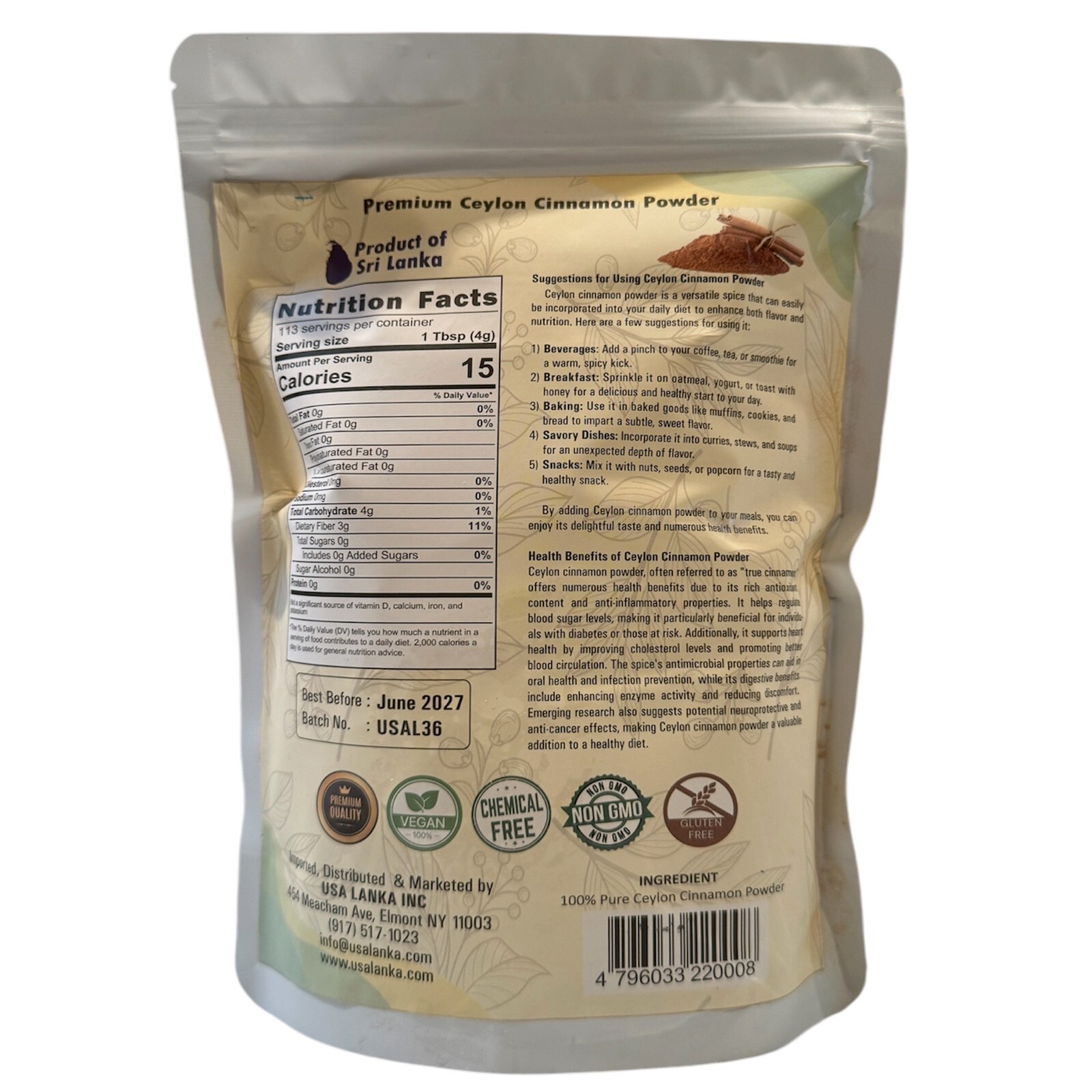 Premium Ceylon Cinnamon Powder, 32 Oz (2-lb)