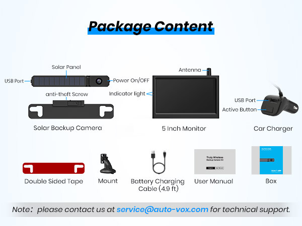 AUTO-VOX Solar Wireless Backup Camera 5'' Monitor + HD Rear View Parking System