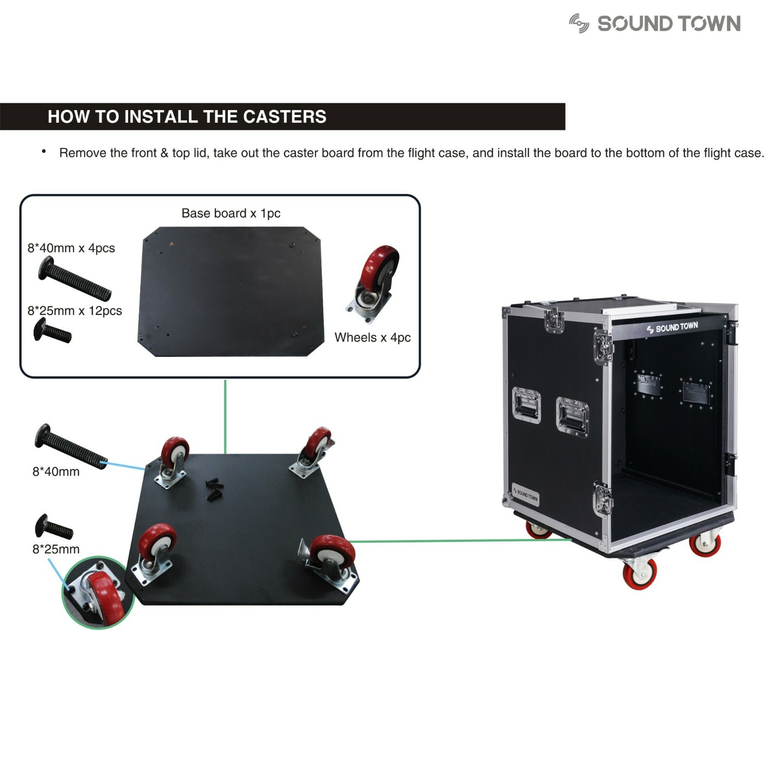 Sound Town 14U PA DJ Rack Road Case w/ 11U Slant Mixer Top, DJ Table STMR-14UWT