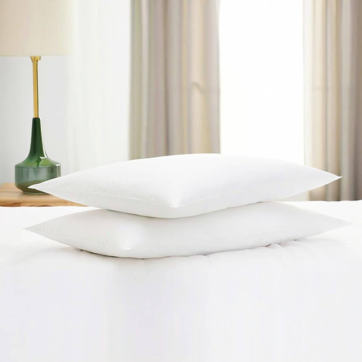Flat Ultra Thin Bed Pillows King Size Pillow Set of 2 Extra Soft Down Alternativ