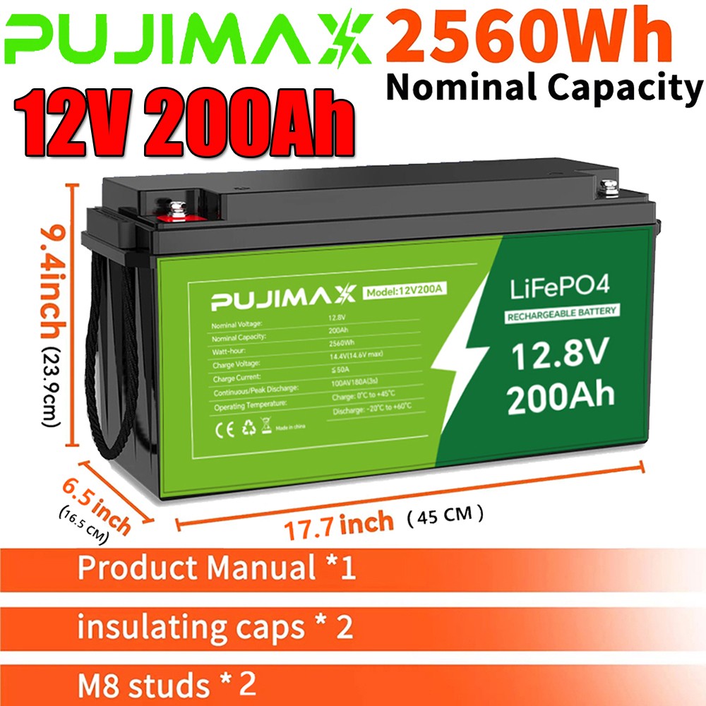 200Ah 12V LiFePO4 Lithium Battery Built-in BMS for RV Marine Off-Grid Solar